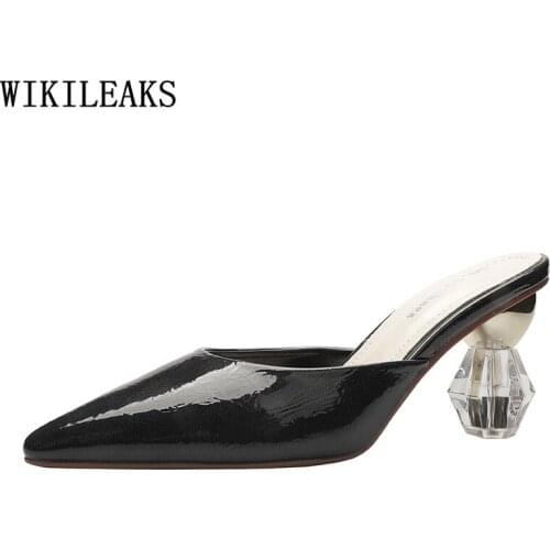Patent Leather Slippers Women Summer 2021 High Heels Woman Slippers Ladies Slippers Woman Pumps Mules Shoes Women Transparent