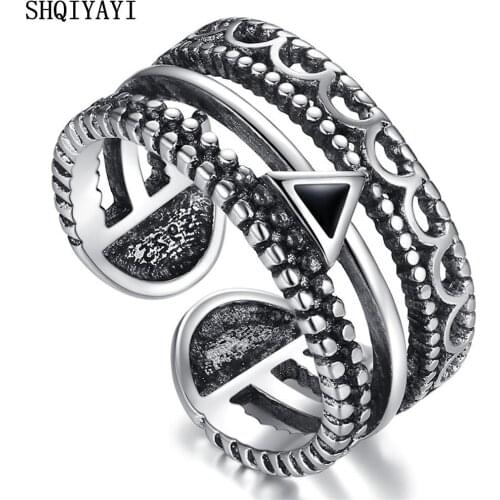 SHQIYAYI Silver Black Open Rings For Men Women Adjustable Vintage Antique Party Gift Fashion Jewelry Bohemian Style 029