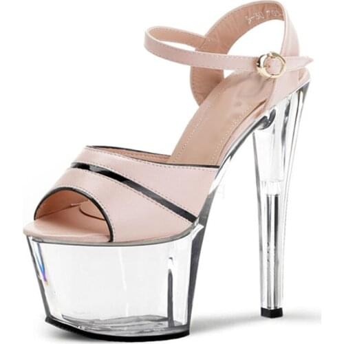 17 cm high heel dancing shoes, stage girl ultra high heel sandals, transparent square heel shoes Dance Shoes