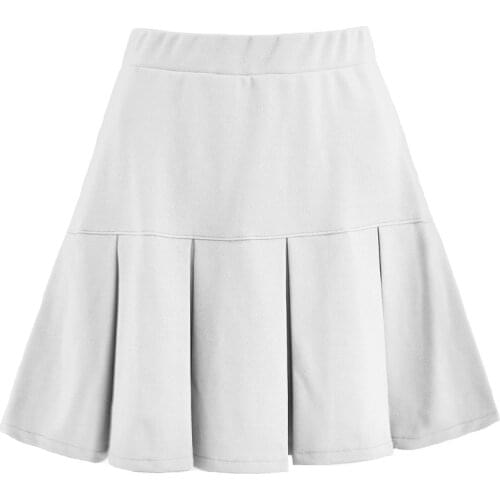 40GC Women Summer Elastic High Waist Solid Color A-Line Pleated Mini Skater Skirt