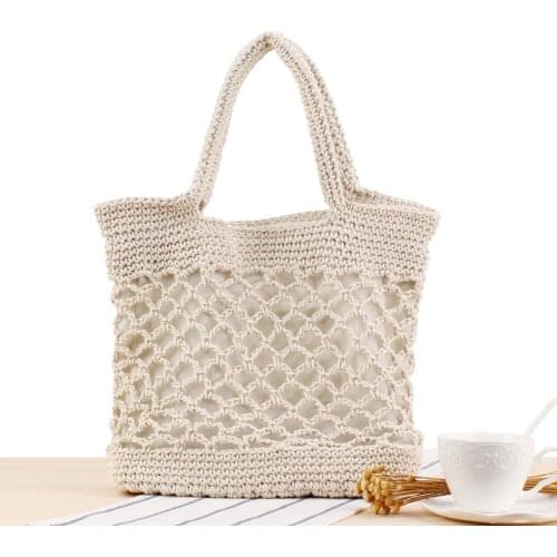 Women Lady Summer Beach Vintage Handmade Knitted Straw Rattan Bag Large Capacity Shoulder Bags