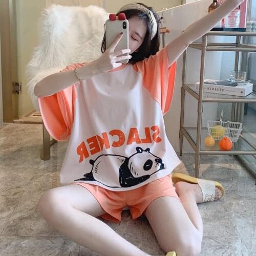 Women Sleepwear Cartoon Summer Pajamas Plus Size XXXL Cotton Short Sleeved Shorts Suit Loose Version Pajama Set