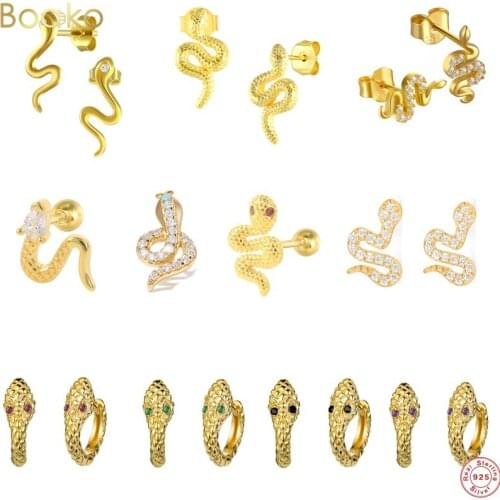 BOAKO Real 925 Sterling Silver Punk Snake Stud Earrings Personality Earings For Women Vintage Animal Brincos Fine Jewelry Gifts