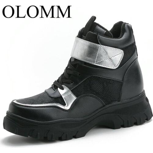 OLOMM Women Boots Winter Snow Boots Plush Platform Flat Boots Zip Magic Tape Female Keep Warm Plush Waterproof Snow Boots AB-41