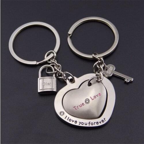 1 Pair New Love Heart Lock Key Chain Ring Keyring Keyfob Lover Couples Valentines Day Gift Women Men Keychain Jewelry
