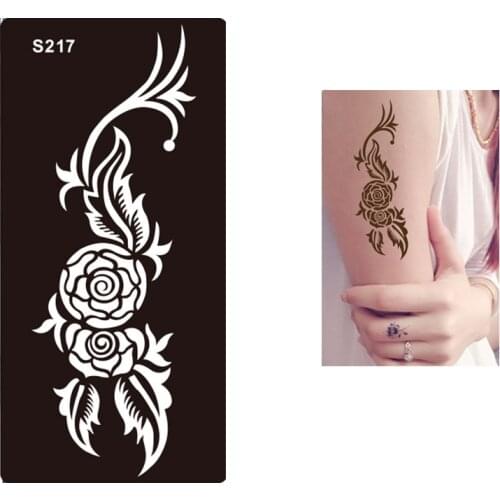 1pc Flash Glitter Henna Mehndi Stencil Tattoo Women Body Art Flower Waterproof Temporary Tattoo Sticker Kit Template Design S217