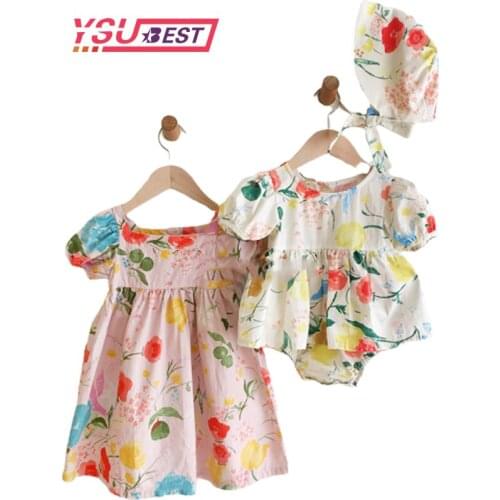 2020 Fashion Flowers Baby Girls Bodysuit Blouses Korean Style Cotton Linen Cute Toddlers Kids Shirts Loose Breathable Dresses