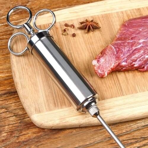 304 Food Grade Stainless Steel 60ml Meat Syringe Easy Gadget Steak Barbecue Grill Sauce Barbecue Savory Seasoning Wine Syringe