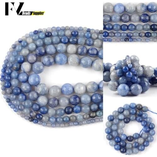 4-12mm Natural Faceted Blue Aventurine Stone Loose Spacer Round Beads For Jewelry Making DIY Bracelets Necklace Needlework 15"