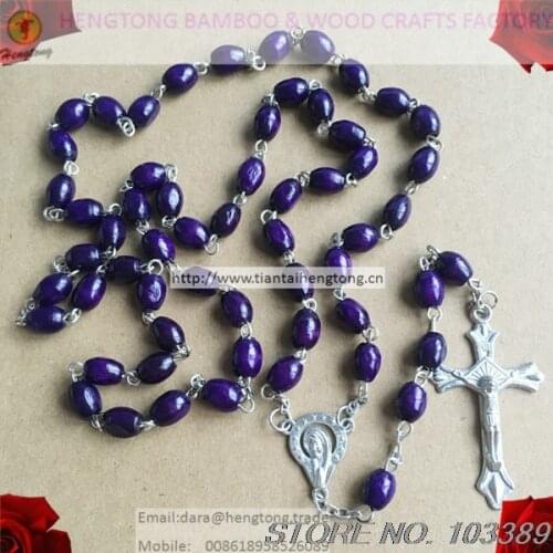 5pcs/pack 8*6mm bead purple rosary,beaded rosary necklace/ rosary with virgin mary center (four color available)