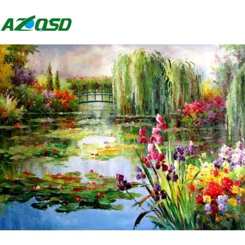 AZQSD 5d Diamond Painting Water Lily Mosaic Diamond Embroidery Full Square/round Drill Flower Landscape Sale Home Art Decors