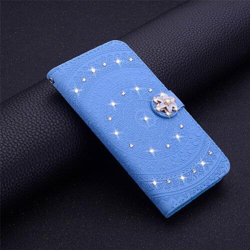 Rhinestone Diamond Bling Cover PU Flip Wallet Jewelled Phone Case for Huawei Y6 / Y6 Pro 2019 Honor Play 8A Pro Case