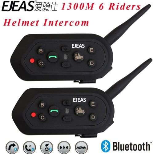 2 Pcs E6 Helmet Intercom 6 Riders 1200M Motorcycle Bluetooth Intercom Headset Walkie Talkie Helmet BT Interphone