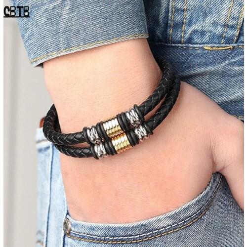 Buddha Bracelet for Men Stainless Steel Anti-fatigue Bracelet Double Leather Accessories Magnetic Buckle Bracelet Gift for Men