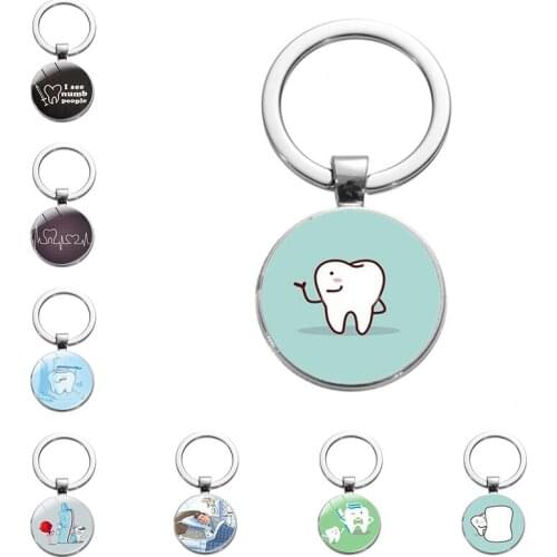 Love Your Teeth pendant keychain Here Comes Santa Floss Handmade keychains Fashion Jewelry Glass Gift