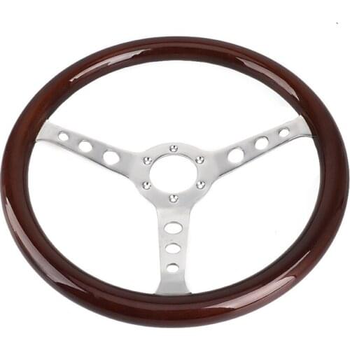 Wood Steering Wheel Car Retro Mahogany Steering Wheel Deep Dish 15 Inch (380 mm) 6 Hole Sport Steering Wheel with Cable, Wrench