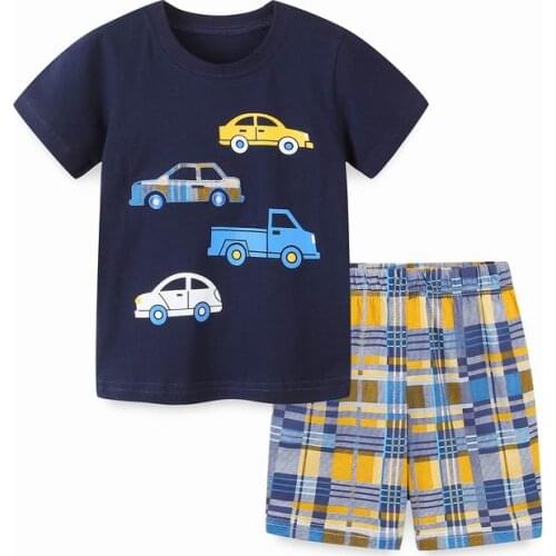 TUONXYE Summer Childrens Clothes For Boy Cartoon Vehicles T Shirt+Pants Kids Short Sleeve Clothing Set Teens Sport Tracksuit