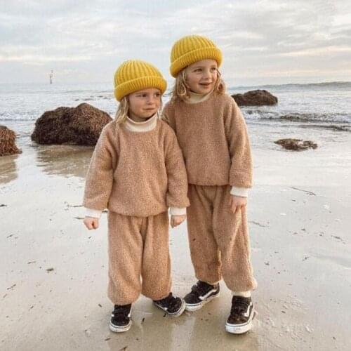 Kids Clothes Set New Autumn Winter Child Boys Cute Girl Fur Sweater Velvet Long Sleeve T-shirts + Pants Casual Infant Baby Suit