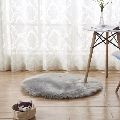 Round Soft Faux Artificial Wool Sheepskin Fur Area Rug for Bedroom Floor Shaggy Plush Carpet White Home Floor Mat Bedside Rugs