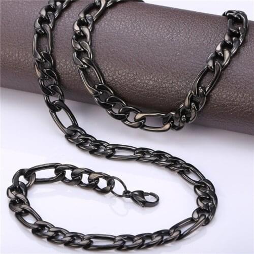 1 piece Width 3mm/4mm/5mm/6mm Figaro Link Chain Necklace Stainless Steel Jewelry Black Color Curb For Pendant Men Women Chunky