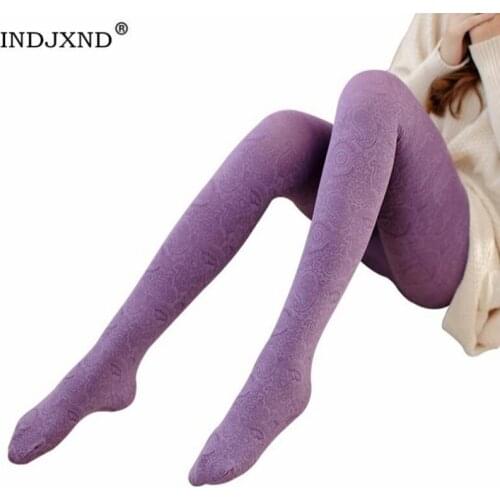 Fashion Hollow Winter Velvet Tights High Elasticity Stocking Retro Pantyhose Totem Crave Backing Not Opaque Thick 6 Colors W012