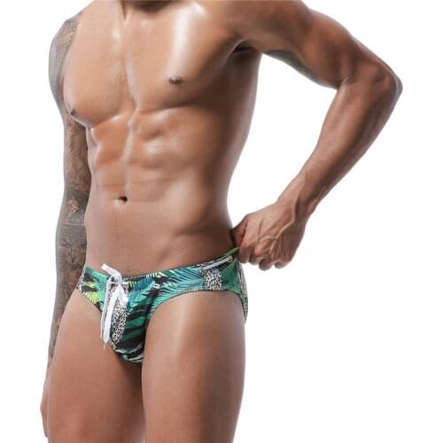 Mens Swimwear Briefs Sexy Swimsuit Low Waist Bathing Suit Beach Wear Male Fashion Leopard Flower Short Sport Homme Swim Trunks