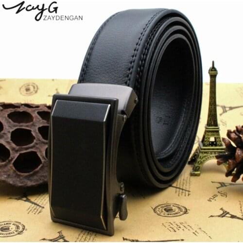 ZAYG Mens Leather Alloy Automatic Buckle Belt Mens High Quality Black Brown Belt Fashion Designer Luxury Business Belt Jeans
