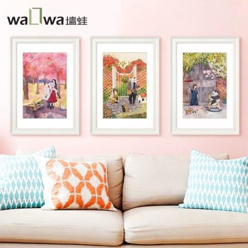 The frog met you pastoral style living room wall painting Tryptich small fresh decorative painting watercolor painting porch Lin