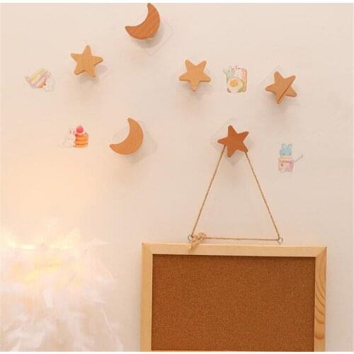 Stars Moon Shaped Wall Coat Hook Wooden Hooks Clothes Pegs Towel Hanger Organizer Decoration Diy Self Adhesive Storage Rack