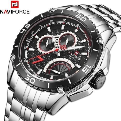 NAVIFORCE Man Wristwatch Fashion Sport Men Watch Top Brand Luxury Silver Green Military Stainless Steel Quartz Male Clock 9183