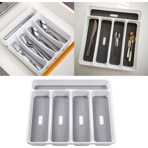 Non-skid Silverware Cultery Tray Insert Holder Rack 5-Compartments Kitchen Drawer Organizer for Home Office RV Motorhome