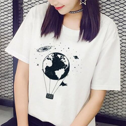 New Summer Harajuku White Tshirt Women Tops Fashion Short Sleeve Streetwear T-shirt Casual Aesthetics Space Print T Shirt Female