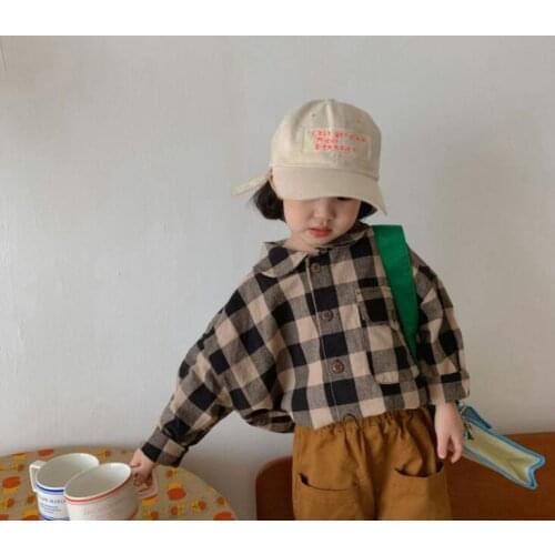2021 new girls boys plaid shirt cotton full sleeve autumn kids top