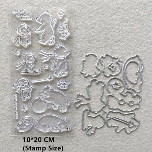 2021 New Polar Bear Penguin Clear Stamps and Metal Cutting Dies DIY Scrapbooking Embossing Album Seal Template Punch Stencils