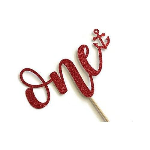 ONE Glitter Cake Topper || Red Glitter || Personalized || First Birthday || Baby Shower || Anchor || Smash Cake || Blue Anchor