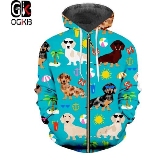 OGKB Hoodies 2018 Mens new zipper hooded sun dog print 3D dog park umbrella hoodie Sweatshirt Hiphop zipper hoodie