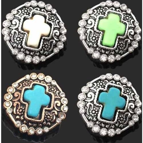Wholesale 097 Cross 18mm 20mm rhinestone metal button for snap button Bracelet Necklace Jewelry For Women Silver jewelry
