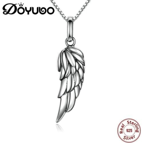 DOYUBO Antique Pure Silver Wing Charms Necklace For Lady Gift 925 Sterling Silver Pendant Chains Fashion European Jewelry AKK002
