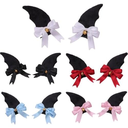 Plush Devil Bat Wing Hair Clips Sweet Bowknot Golden Bell Lolita Alligator Hairpins Halloowen Cosplay Party Barrettes