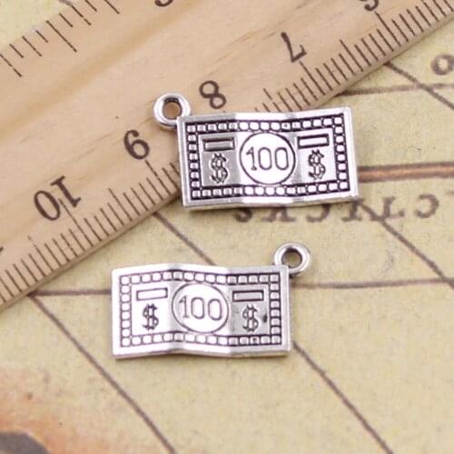 20pcs Charms 100 dollars money 10x19mm Tibetan Silver Color Pendants Antique Jewelry Making DIY Handmade Craft for Necklace