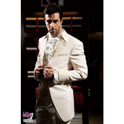 Latest Coat Pant Designs Italian Ivory Pattern Stripes Men Suit Slim Fit 2 Piece Tuxedo Custom Prom Suits Groom Blazer Masculino