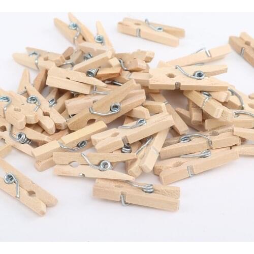 50/100Pcs Small Size Natural Wooden Clips 25mm Mini Photo Clips Clothespin Craft Decoration Clips School Office Accessories