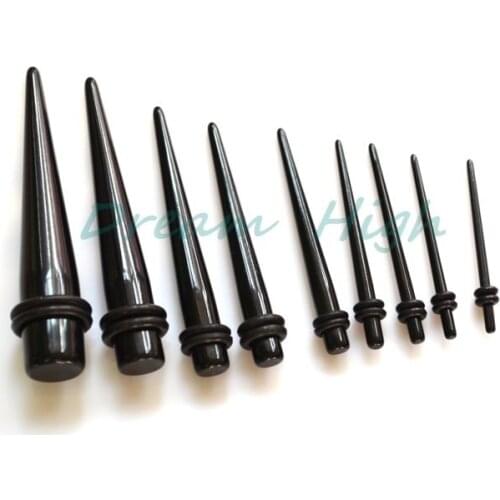 Straight Black PMMA Ear Stretcher Acrylic Expander Taper for Stretched Ear Lobes Body Piercing Jewelry 90pcs/lot 1.6-10mm