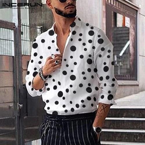 Man Casual Loose Blouse INCERUN Fashion Polka Dot Printed Shirts Men Long Sleeve Lapel Neck Camisa Leisure Buttons Shirts S-5XL