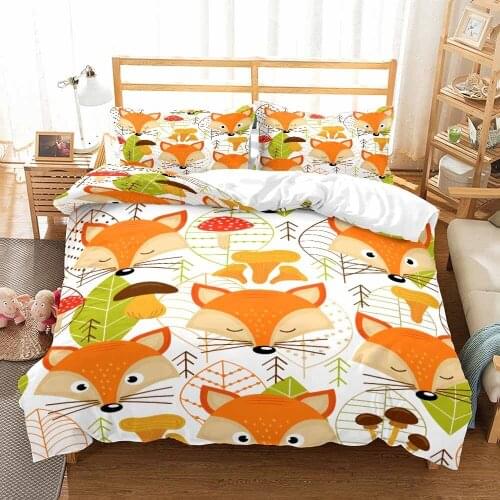 Cartoon Fox/Letter Bedding Set 3D Print 2/3 Pieces Transportation Duvet Cover Home Decor Bed Quilt Cover Pillowcase (No Sheets)
