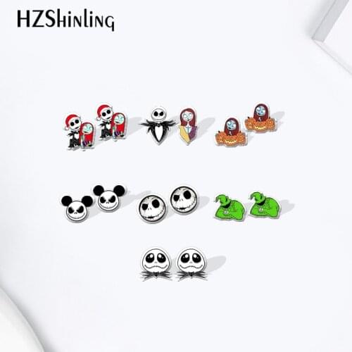 The Nightmare Before Christmas jack and sally Cartoon Anime Acrylic Stud Earrings Resin Epoxy Fashion Ear Jewelry