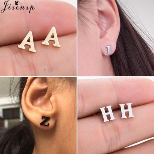 Jisensp Tiny Initial Letter Earrings Stainless Steel A-Z Alphabet Earrings Stud for Women Kids Custom Fashion Jewelry bijoux