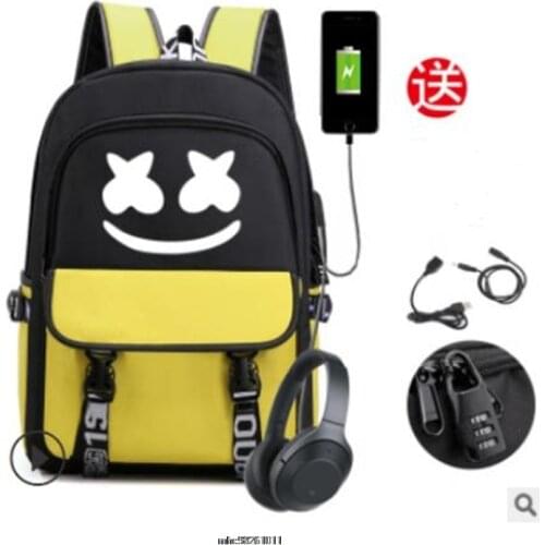 DJ Marshmello School Backpack New Women Men Multifunction USB Charging Laptop Backpack School Travel Bag for Boy Girls