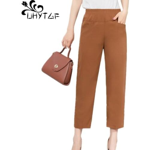 UHYTGF Loose 5XL plus size sweatpants women fashion ice silk straight summer pants women solid color wild elegant lady pants 862