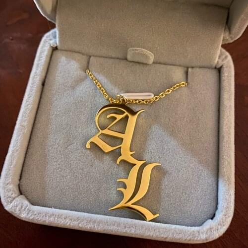 Unique Old English 2 Initial Necklace Gold Filled Personalized Name Statement Necklaces For Women Women Gothic Jewelry Christmas